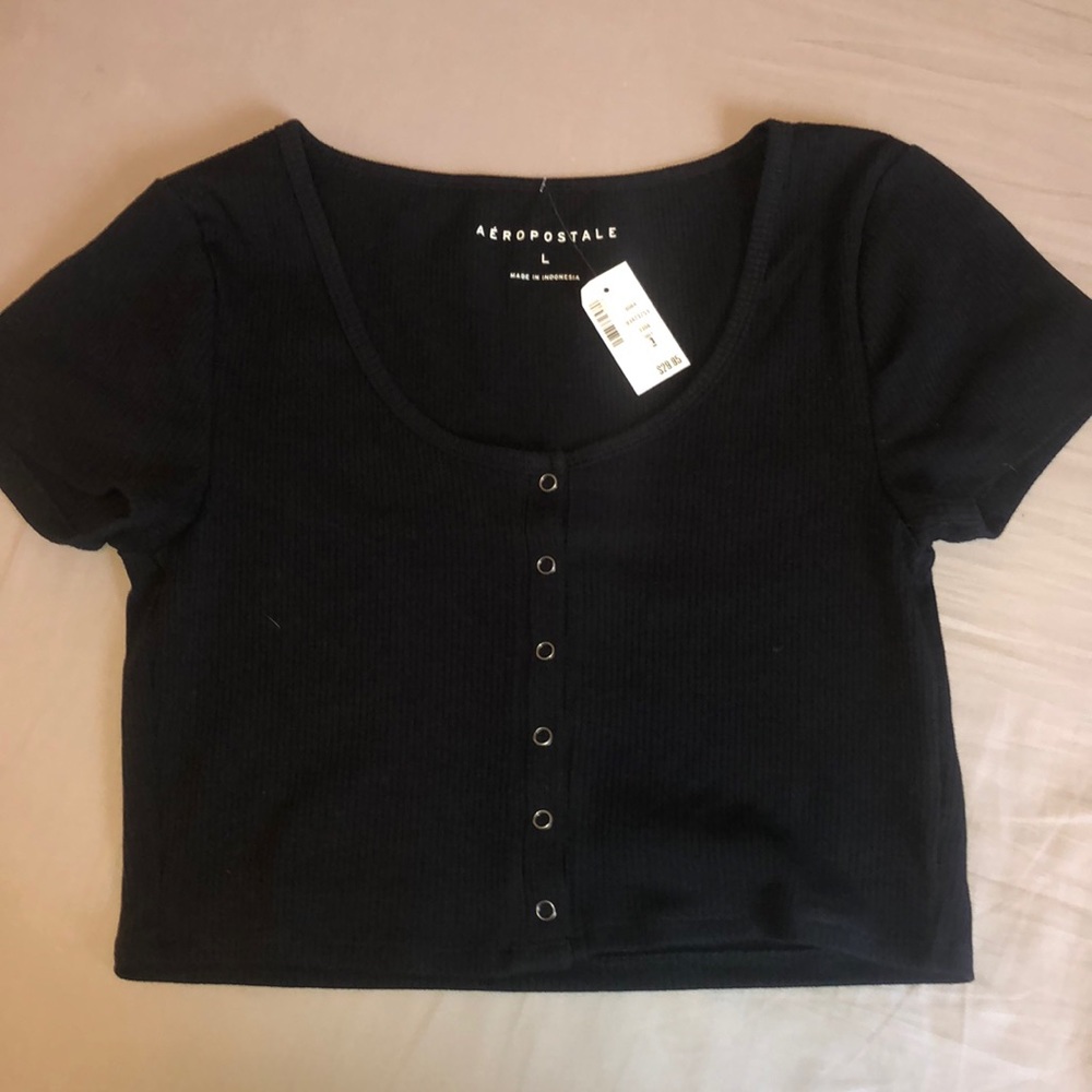 Aeropostale black button down shirt cropped